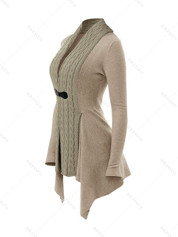 Cardigan Asymétrique Bouclé en Tricot à Câble en Couleur Unie à Manches Longues - café lumière XXL