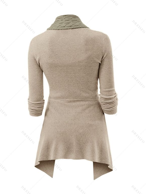 Cardigan Asymétrique Bouclé en Tricot à Câble en Couleur Unie à Manches Longues - café lumière XXL
