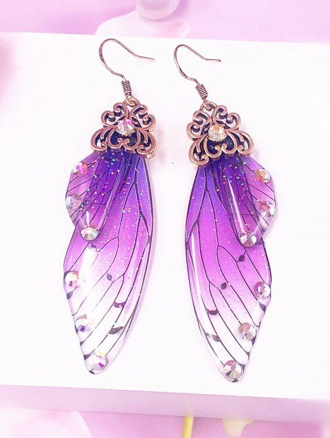 Boucles D'Oreilles Vintage Longues Ailes de Papillon à Paillettes