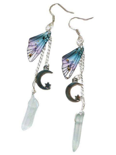 Boucles D'Oreilles Pendantes Motif Chaîne Lune Etoile Papillon et Ailes