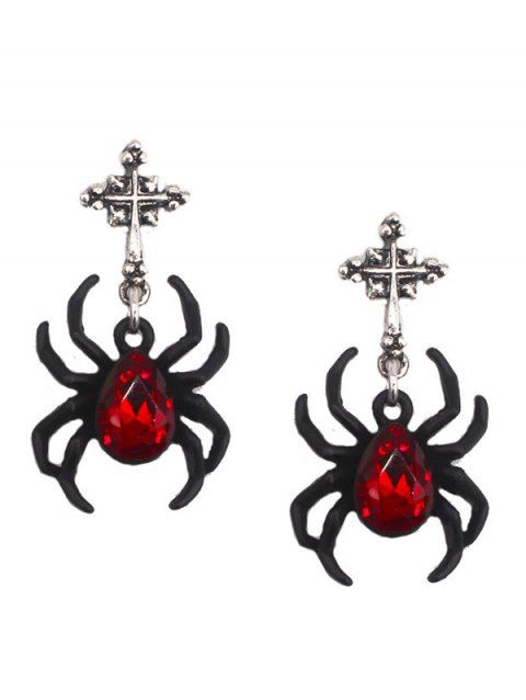 Boucles D'Oreilles Pendantes Motif Araignée et Rubis Fantaisie Style Rock