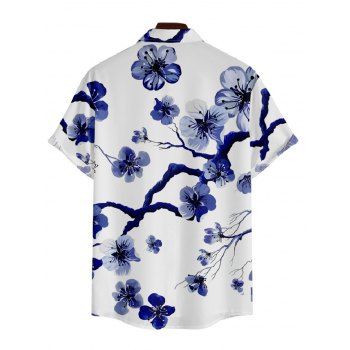 Plum Blossom Print V Neck High Waist Spaghetti Strap Dress and Roll Up Sleeve Shirt Outfit