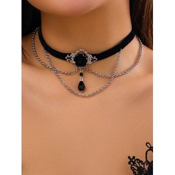 Halloween Fleur-de-lis Pattern Faux Crystal Pendants Choker Chain Necklace 