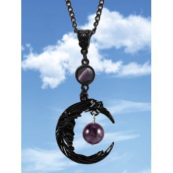 Gothic Faux Crystal Moon Pendant Necklace