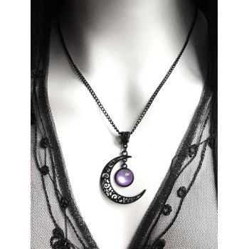 Gothic Faux Crystal Moon Pendant Necklace