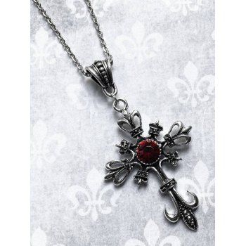 Gothic Retro Ruby Cross Necklace