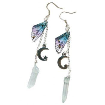 Butterfly Wings Moon Star Chain Drop Earrings