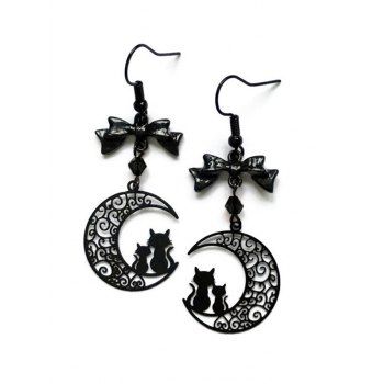 Hollow Out Moon and Cat Pattern Earrings