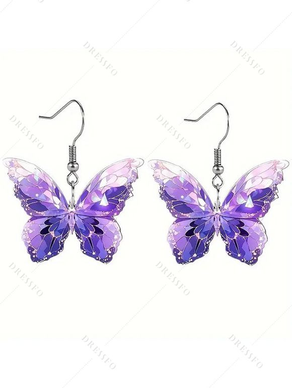 Boucles D'Oreilles Pendantes Motif Papillon à Paillettes Brillantes - Pourpre 