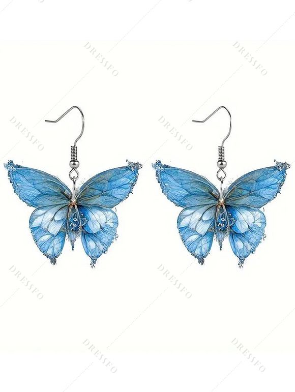 Boucles D'Oreilles Pendantes Motif Papillon à Paillettes Brillantes - Bleu 