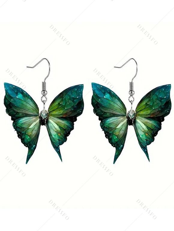 Boucles D'Oreilles Pendantes Motif Papillon à Paillettes Brillantes - Vert profond 