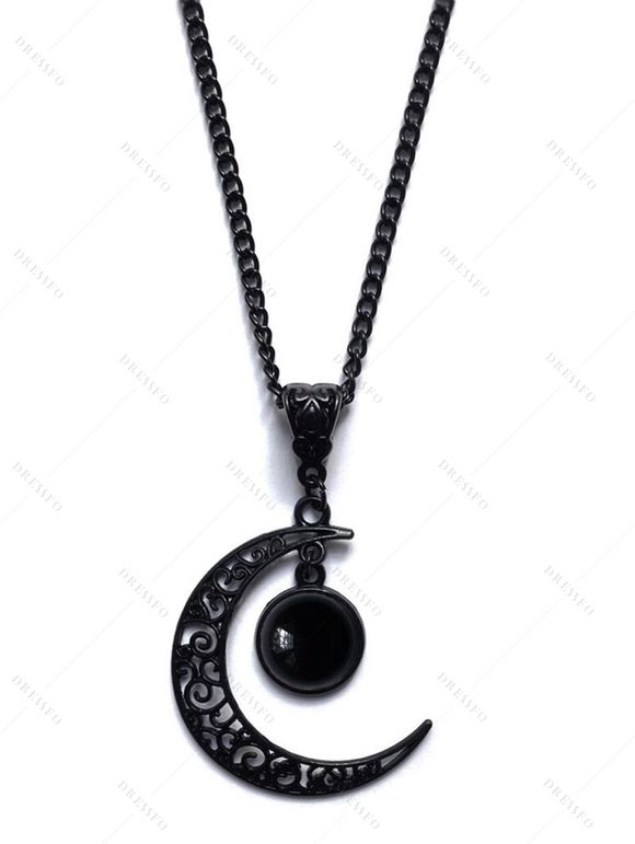 Collier en Chaîne avec Pendentif Lune en Cristal Fantaisie Style Gothique - Noir 