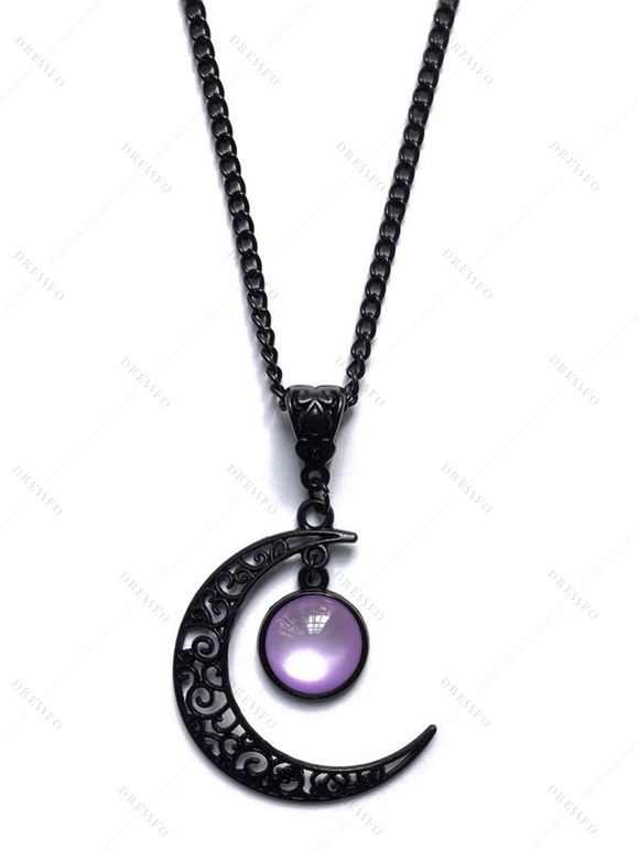 Collier en Chaîne avec Pendentif Lune en Cristal Fantaisie Style Gothique - Pourpre 