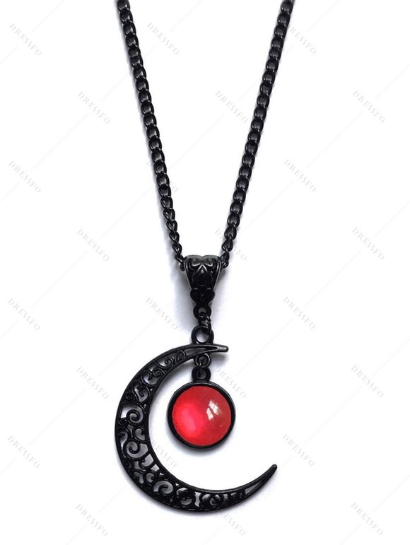 Collier en Chaîne avec Pendentif Lune en Cristal Fantaisie Style Gothique - Rouge 