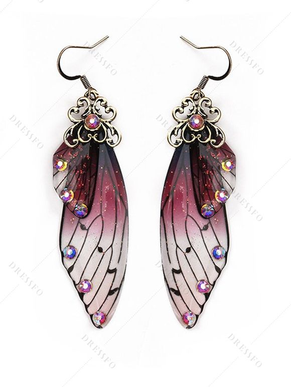 Boucles D'Oreilles Vintage Longues Ailes de Papillon à Paillettes - Pourpre 