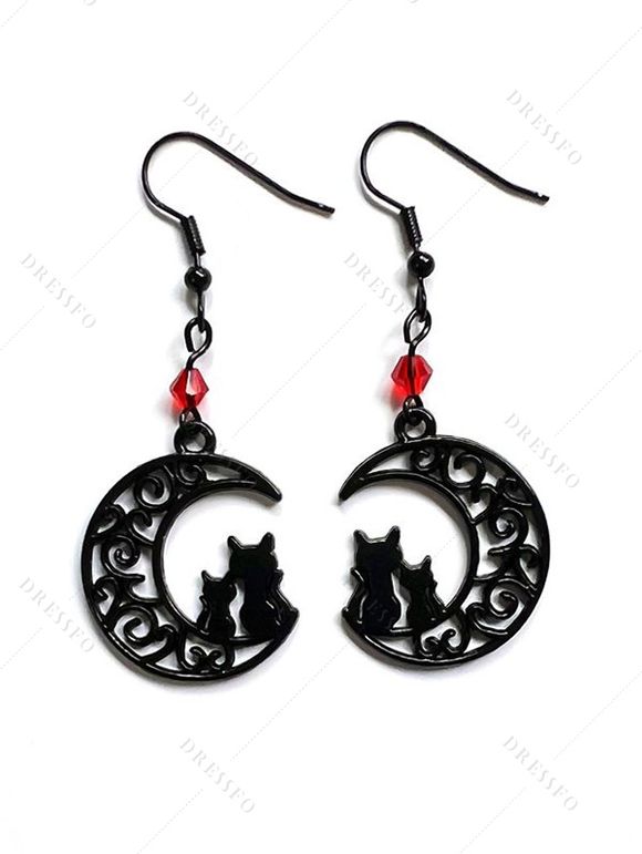 Boucles D'Oreilles Pendantes Motif Chat et Lune à Sculpture Creuse Style Gothique - multicolor A 