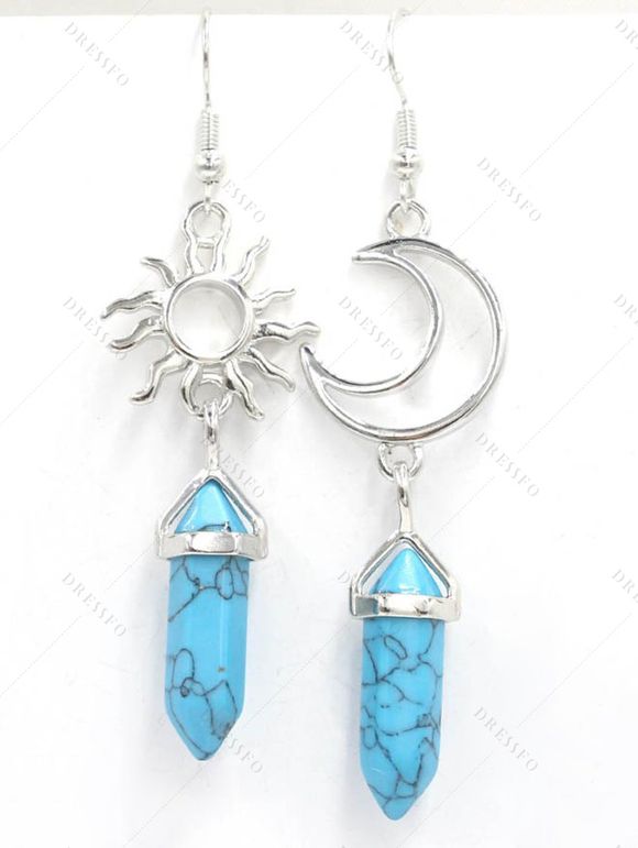 Boucles D'Oreilles Simples Motif Géométrique Soleil et Lune à Sculpture Creuse - Bleu 