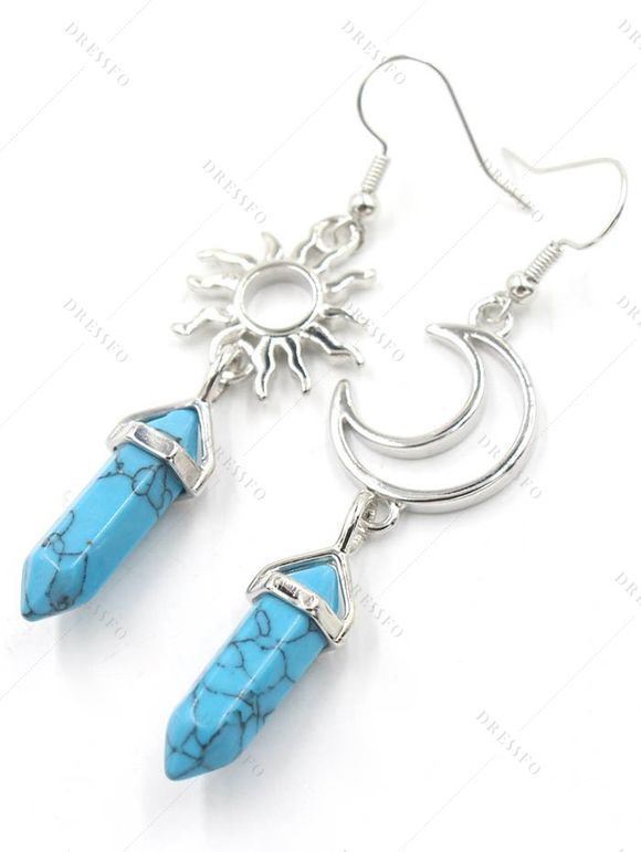 Boucles D'Oreilles Simples Motif Géométrique Soleil et Lune à Sculpture Creuse - Bleu 