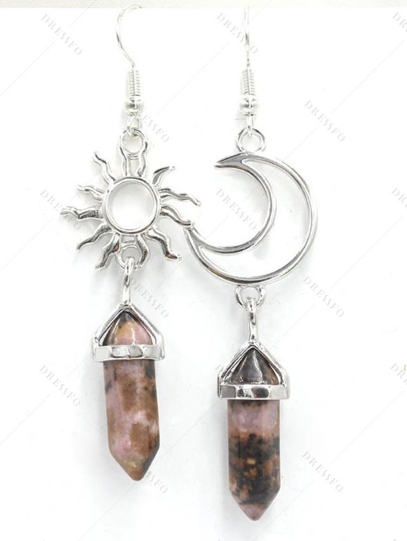 Boucles D'Oreilles Simples Motif Géométrique Soleil et Lune à Sculpture Creuse - café 