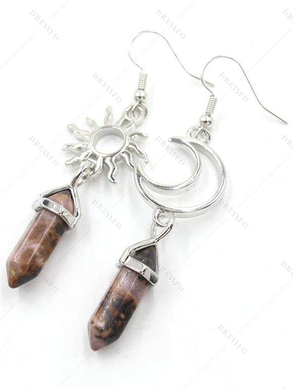 Boucles D'Oreilles Simples Motif Géométrique Soleil et Lune à Sculpture Creuse - café 