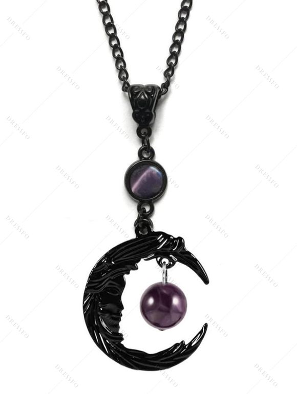 Collier en Chaîne avec Pendentif Lune en Cristal Fantaisie Style Gothique - Noir 