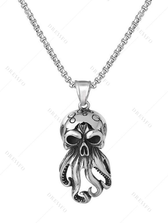 Collier Rétro Pendant Motif de Pieuvre - Argent 