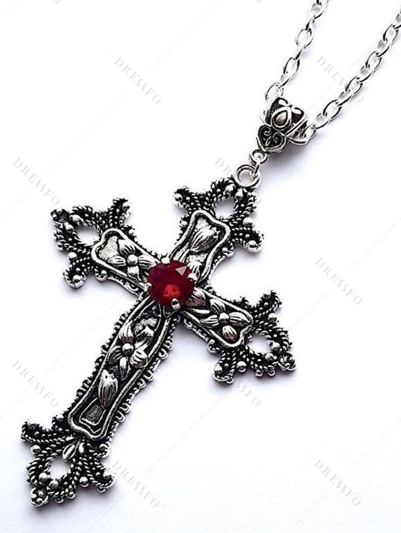 Collier Pendant Rétro Gothique Croisé en Rubis - multicolor A 