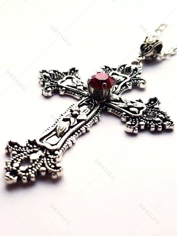 Collier Pendant Rétro Gothique Croisé en Rubis - multicolor A 
