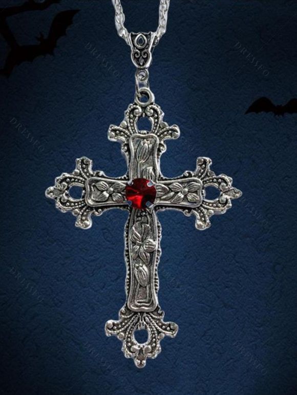 Collier Pendant Rétro Gothique Croisé en Rubis - multicolor A 