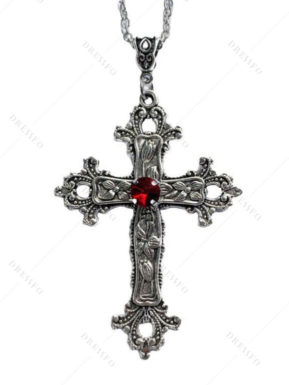 Collier Pendant Rétro Gothique Croisé en Rubis - multicolor A 