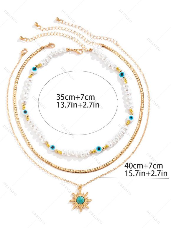 Collier à Plusieurs Branches Motif Œil Démoniaque et Perles Turquoises Style Vintage - d'or 