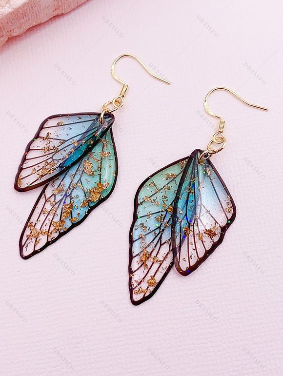 Boucles D'Oreilles Vintage Ailes de Papillon à Paillettes - multicolor A 