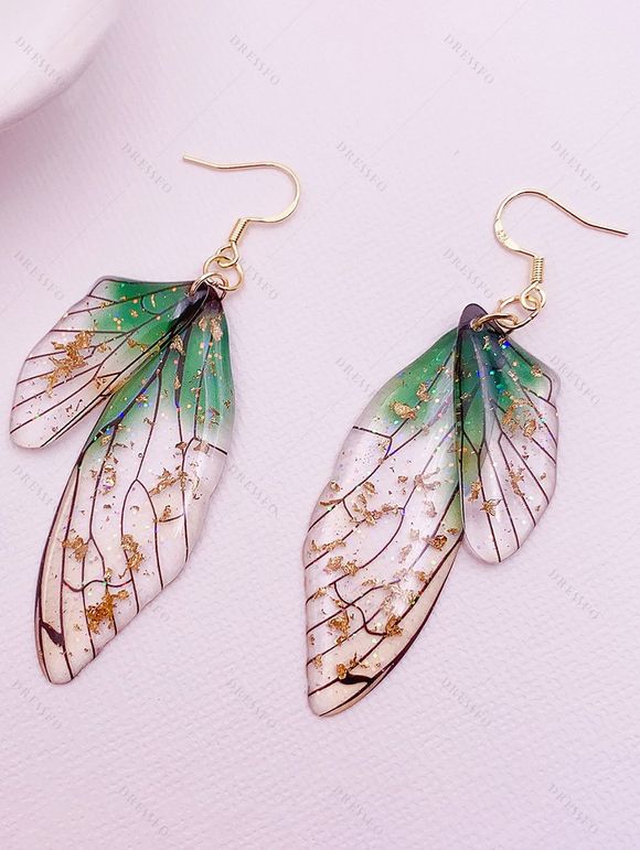 Boucles D'Oreilles Vintage Ailes de Papillon à Paillettes - Vert 