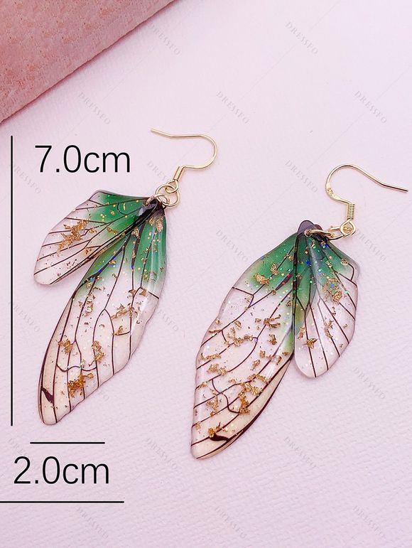 Boucles D'Oreilles Vintage Ailes de Papillon à Paillettes - Vert 
