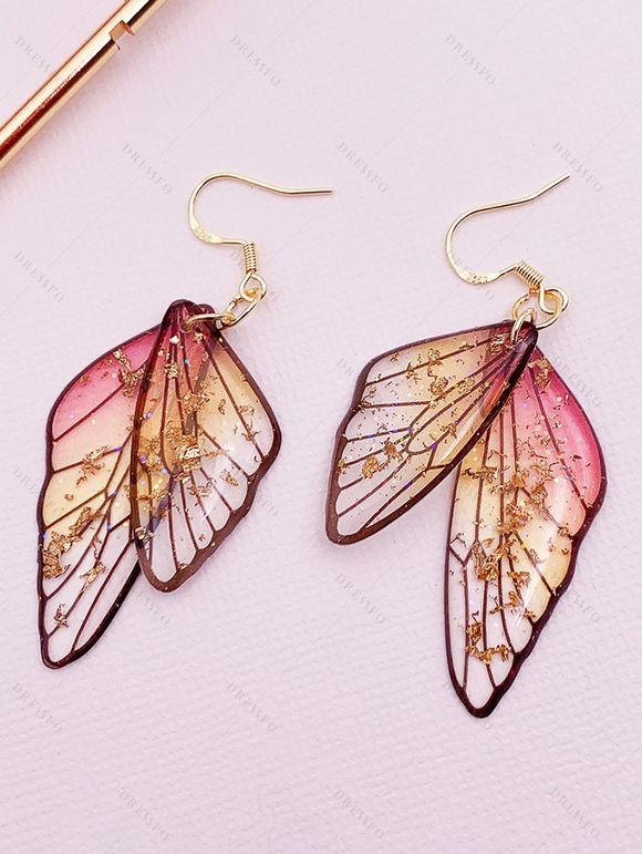 Boucles D'Oreilles Vintage Ailes de Papillon à Paillettes - café lumière 