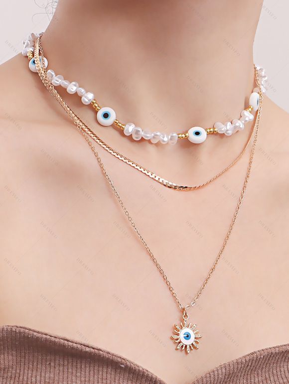 Collier Superposé Œil de Démon Perlé en Fausse Perle - d'or 