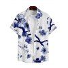 Chemise Décontractée Fleur de Prunier Imprimée Boutonnée à Manches Courtes - Bleu profond 5XL