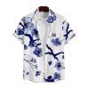 Robe Fleur de Prunier Imprimée à Bretelle Fine à Manches Roulées et Col V - Bleu profond S | US 4