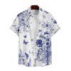 Chemise Décontractée Manches Courtes à Imprimé Papillons et Fleurs avec Boutons pour Hommes - Bleu 5XL