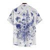 Chemise Décontractée Manches Courtes à Imprimé Papillons et Fleurs avec Boutons pour Hommes - Bleu 4XL