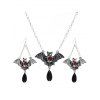 Ensemble de Boucles D'Oreilles et de Collier Gothique Chauve-souris Goutte D'Eau en Rubis - Noir 