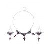 Ensemble de Boucles D'Oreilles et de Collier Gothique Chauve-souris Goutte D'Eau en Rubis - Noir 