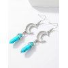 Boucles D'Oreilles Motif Lune à Sculpture Creuse et Turquoise Style Tribal Vintage - Bleu 