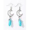 Boucles D'Oreilles Motif Lune à Sculpture Creuse et Turquoise Style Tribal Vintage - Bleu 