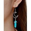 Boucles D'Oreilles Motif Lune à Sculpture Creuse et Turquoise Style Tribal Vintage - Bleu 