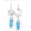 Boucles D'Oreilles Simples Motif Géométrique Soleil et Lune à Sculpture Creuse - Bleu 