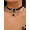 Collier D'Halloween Ras-du-Cou Chaîne Motif de Fleur avec Faux Cristal Brillant Pendant - Noir 