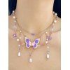 Collier Perlé Papillon Chaîne à Frange - Pourpre 