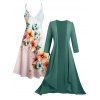 Combinaison Ouverte en Avant Papillon de Couleur Unie à Manches Bouffantes et Robe à Bretelle - Vert profond L | US 8-10