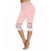 Legging Capri Moulant Décontracté Fleuri Imprimé à Taille Elastique - Rose clair XXL | US 14